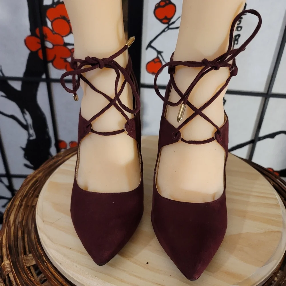 MARC FISCHER RICH BURGUNDY CUT OUT LACED TOP HEELS/SIZE 7 - Picture 8 of 9